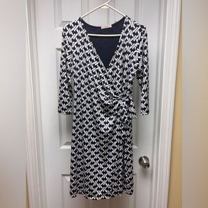 Gilli Navy & White Geometric Print Faux Wrap Dress | Size LP